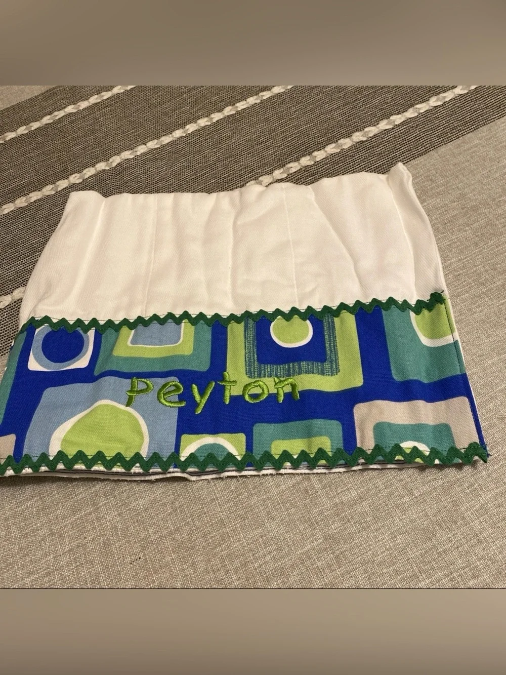 NWT Baby Boy Hand Made Hand Sewn Bib And Burp Cloth Set “Peyton”  Green Blue